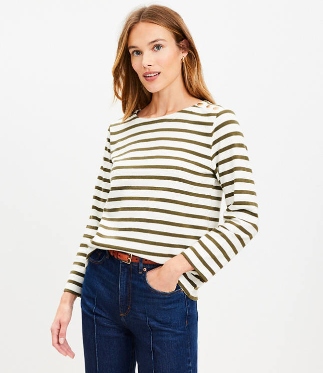 Striped Shoulder Snap Top