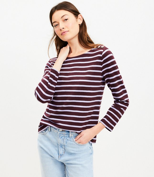 Striped Shoulder Snap Top