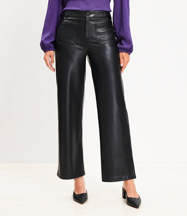 Petite Curvy Palmer Wide Leg Crop Pants in Faux Leather