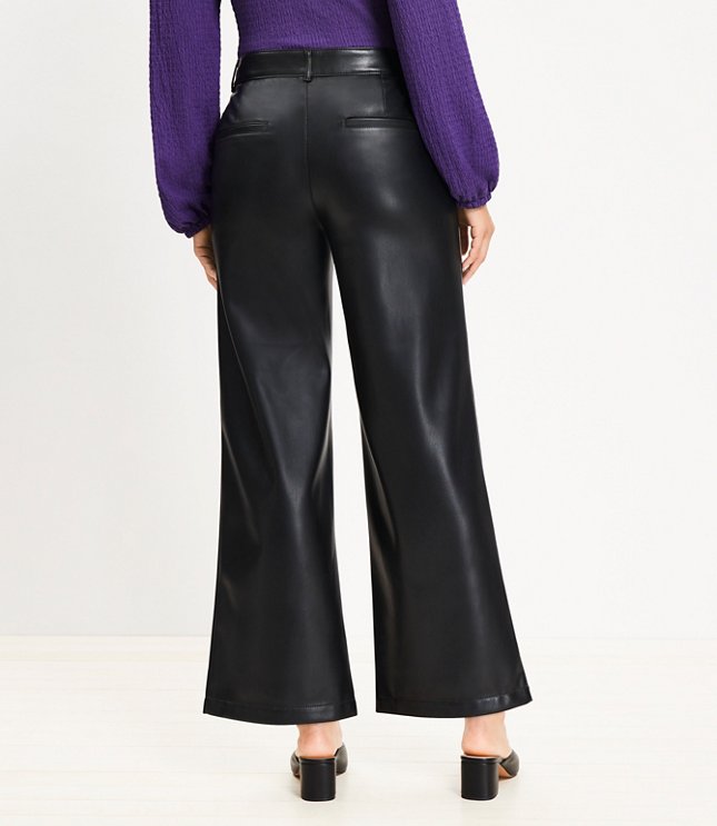 Petite Curvy Palmer Wide Leg Crop Pants in Faux Leather