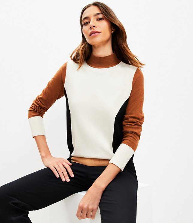 Petite Houndstooth Long Sleeve Turtleneck Top - Popcorn