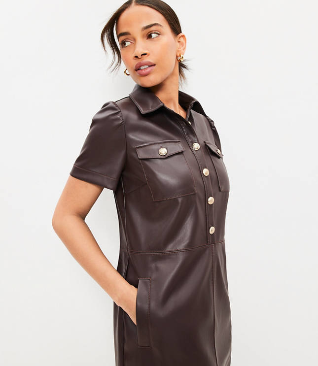 Petite Faux Leather Pocket Shift Dress