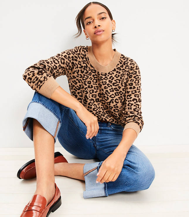 Leopard Print Luxe Knit Sweater - Warm Sand Heather