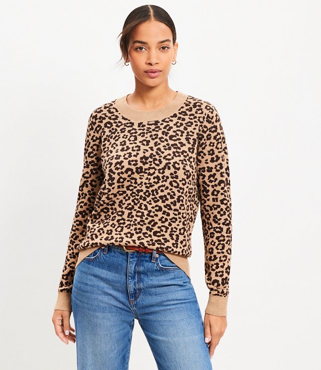 Leopard Print Luxe Knit Sweater - Warm Sand Heather