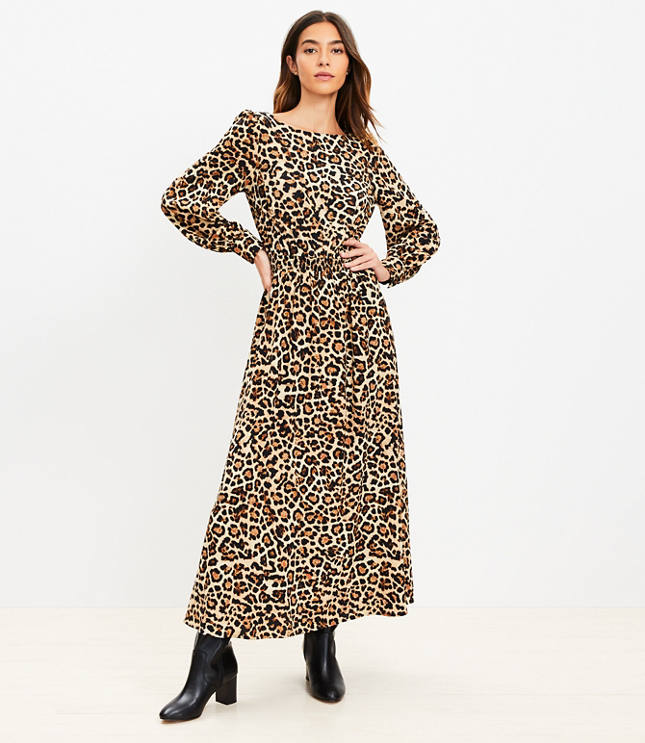 Leopard print smocked pull on maxi skirt hotsell