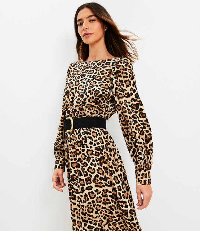 Petite Leopard Print Smocked Waist Maxi Dress