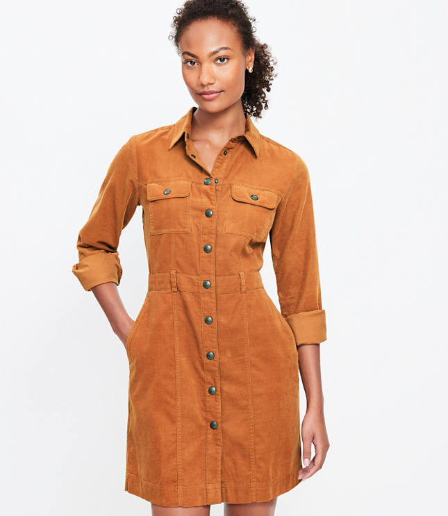 Petite Corduroy Mini Pocket Shirtdress