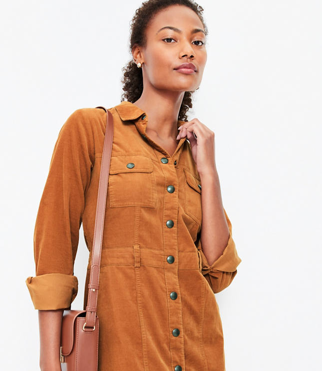 Petite Corduroy Mini Pocket Shirtdress