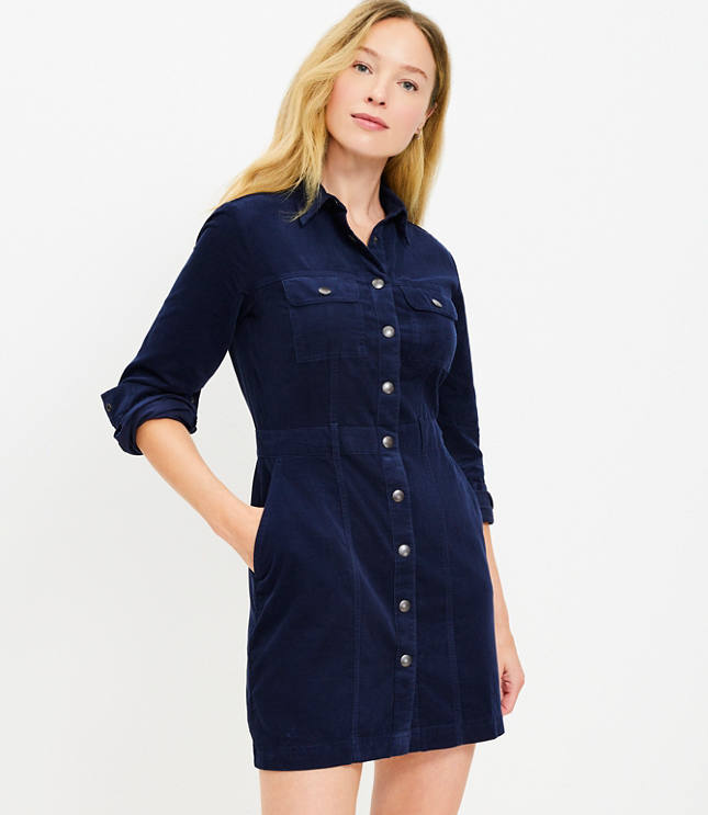 Petite Corduroy Mini Pocket Shirtdress