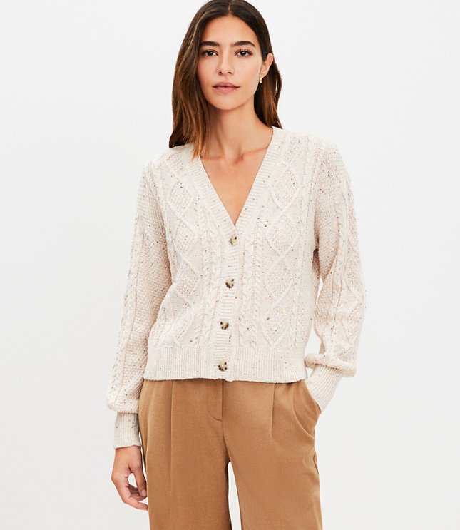 Petite Flecked Cable V-Neck Cardigan