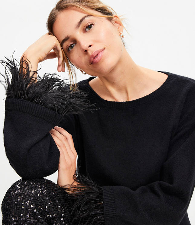 Feathered Cuff Boatneck Sweater