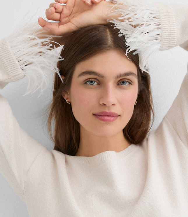 Feathered Cuff Boatneck Sweater