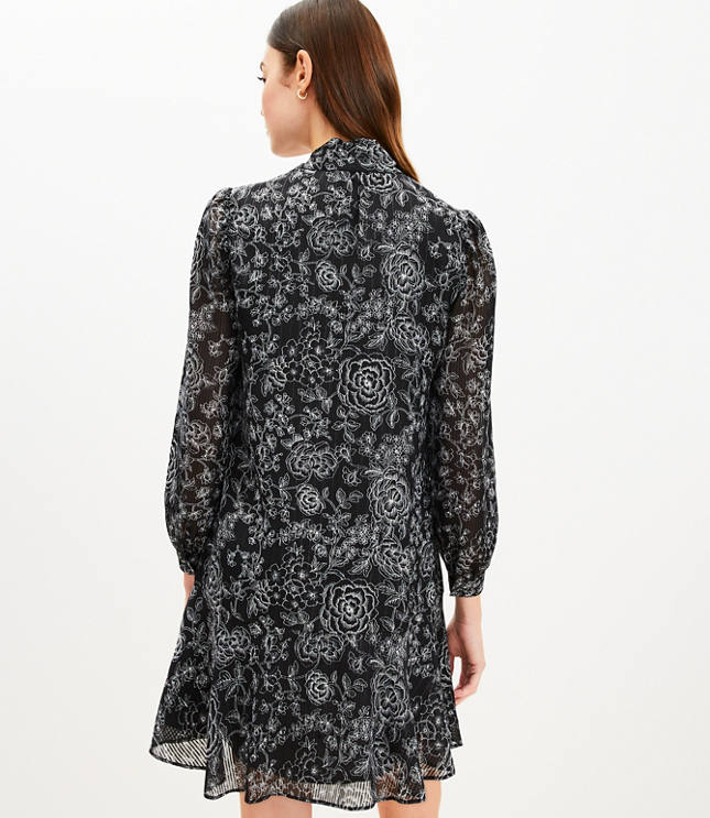 Petite Etched Floral Bow Flounce Dress