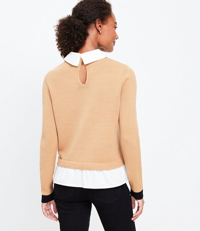 Petite Poplin Layered Mixed Media Sweater