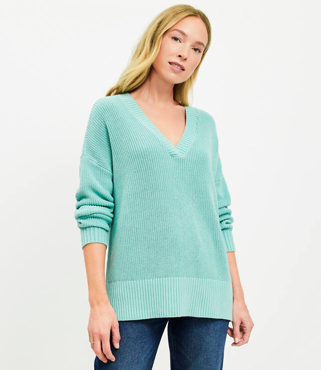 Ribbed V-Neck Tunic Sweater