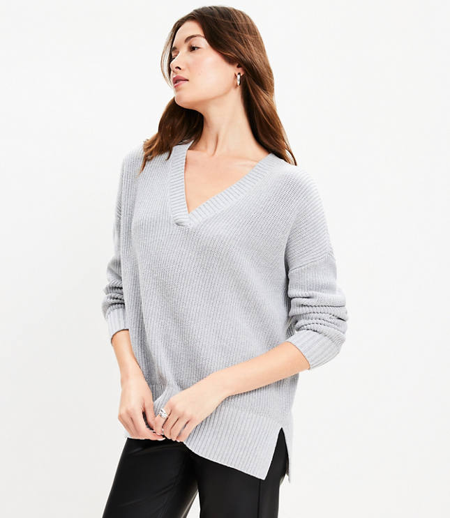 Ribbed V-Neck Tunic Sweater