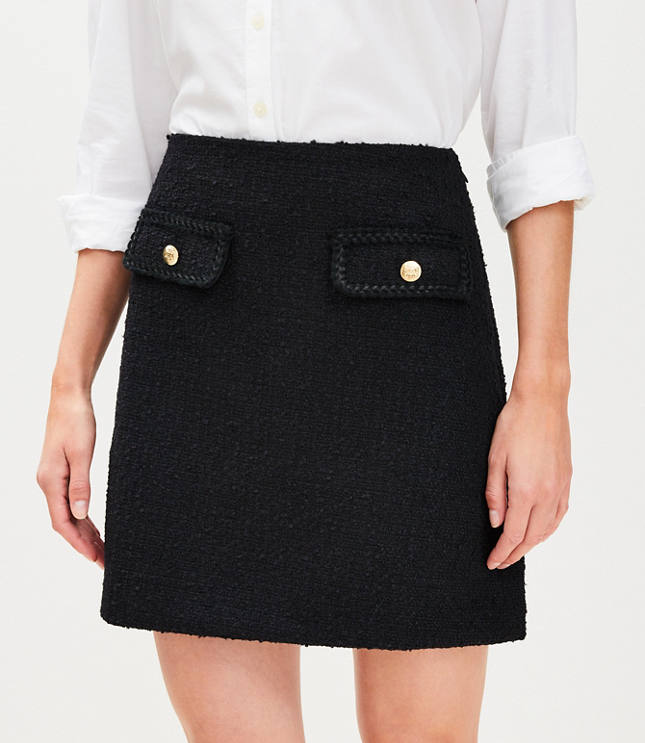 Petite Tweed Mini Button Pocket Skirt