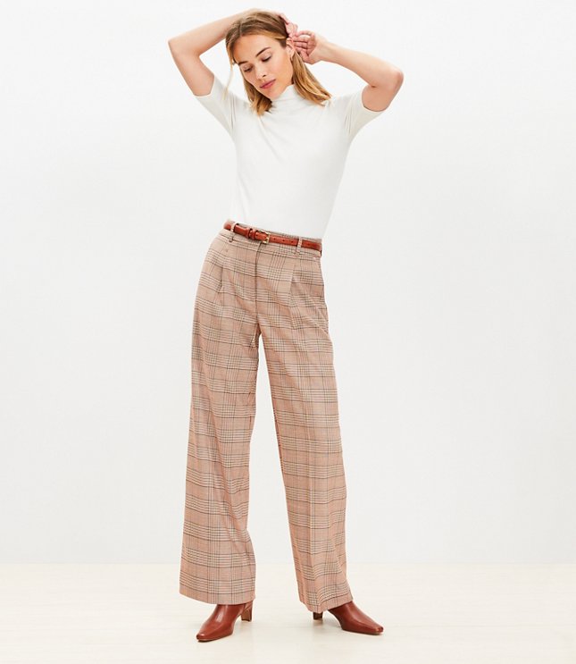 Petite Five Pocket Flare Pants in Plaid Bi-Stretch - Warm Stone