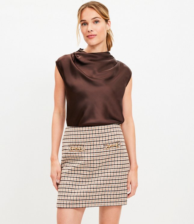 Petite Plaid Belted Mini Skirt