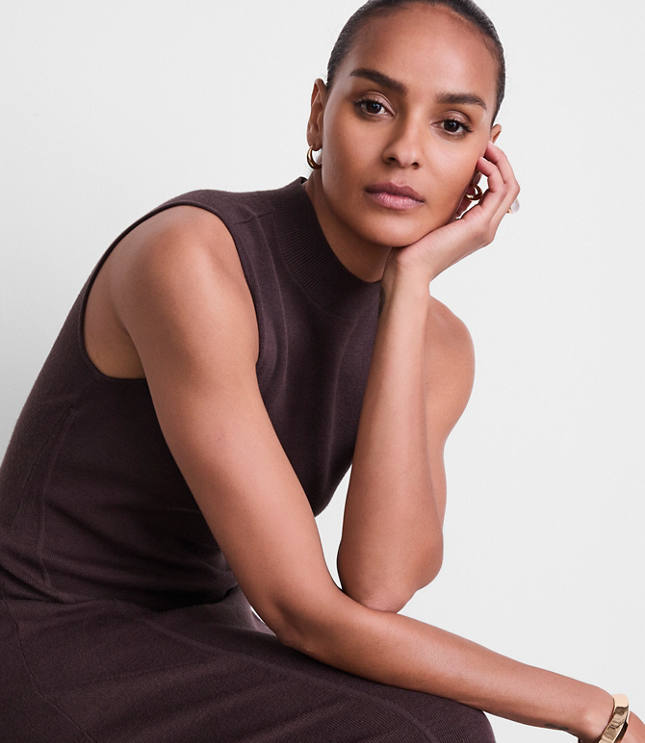 Petite LOFT Versa Sleeveless Mock Neck Midi Sweater Dress