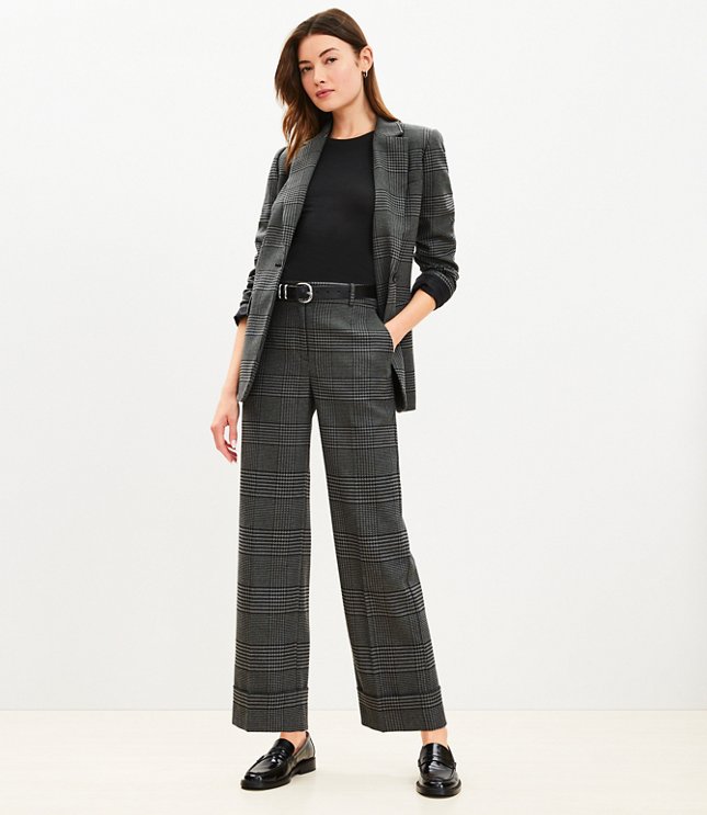 Petite Straight Cropped Cuff Pant in Houndstooth - Light Charcoal Heather