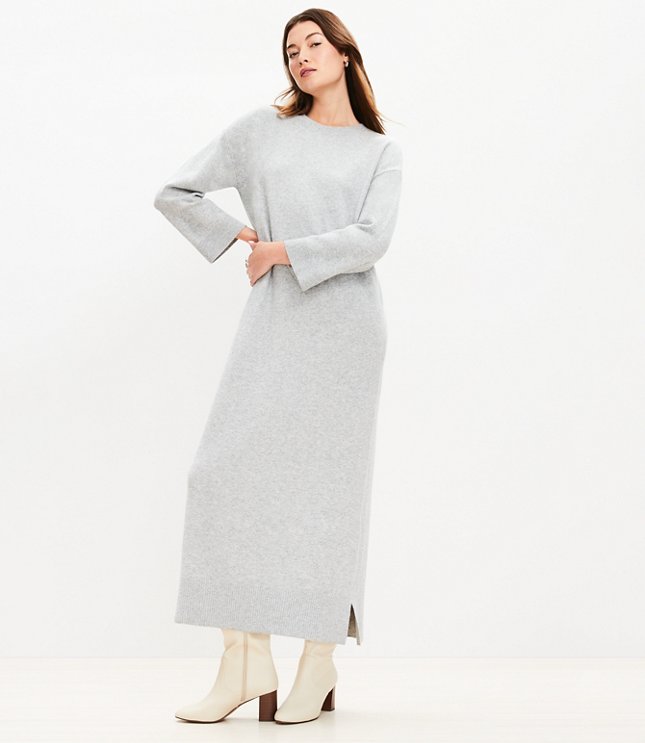 Ribbed Turtleneck Midi Sweater Dress - Pavestone Heather