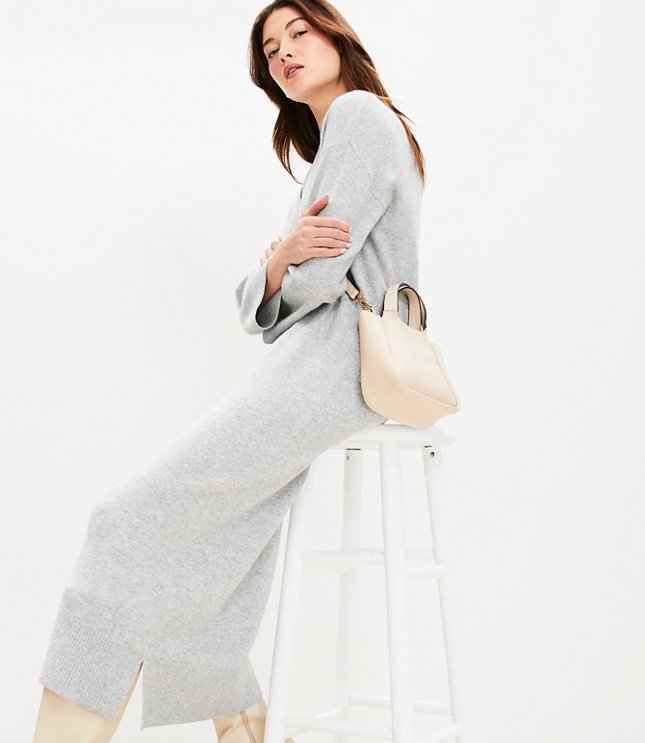 Ribbed Turtleneck Midi Sweater Dress - Pavestone Heather