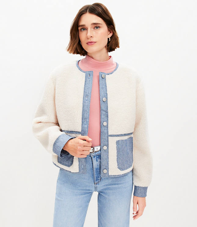 Denim Trim Sherpa Jacket