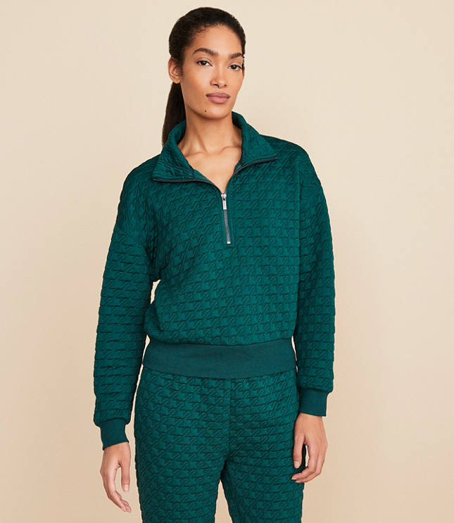 Lou & Grey Houndstooth Jacquard Half Zip Top