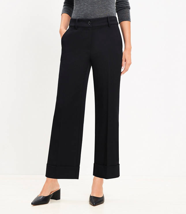 Petite Straight Cropped Cuff Pant in Twill