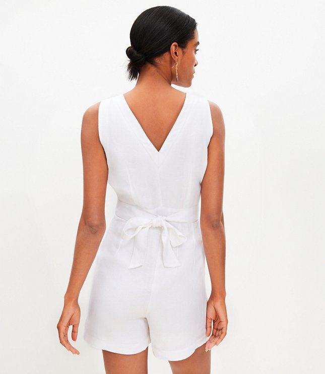 Petite Linen Blend V-Neck Romper