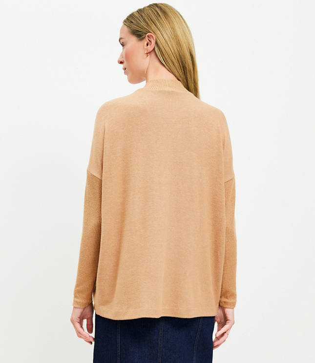 Petite Heathered Ribtrim Jersey Mock Neck Top