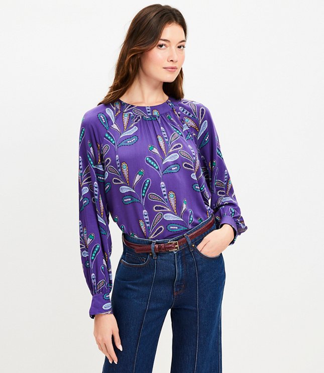 Petite Crinkle Ruffle Blouse - Purple Hyacinth