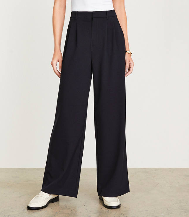 Curvy LOFT Versa Seasonless Stretch Double Pleat Wide Leg Pant