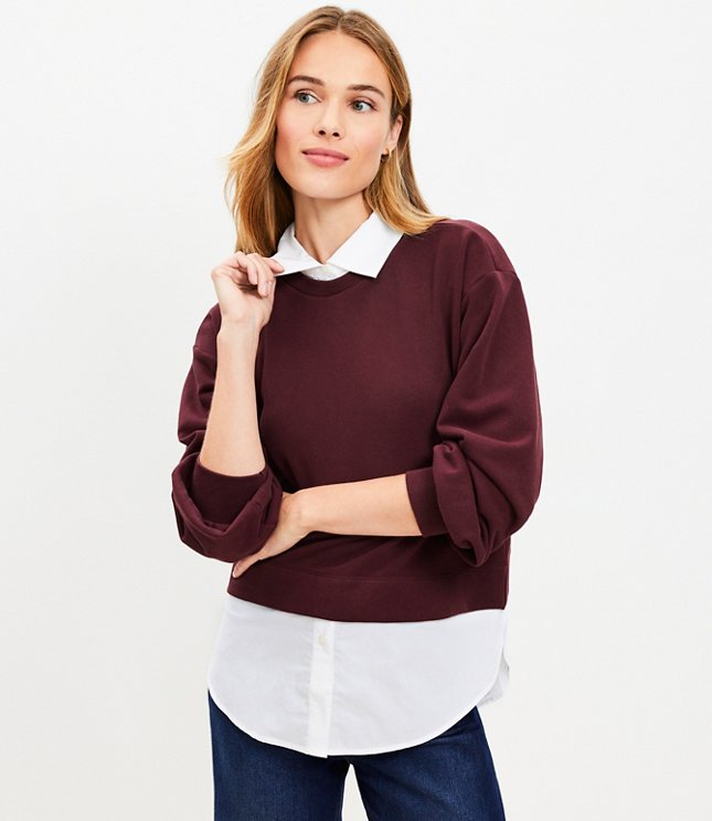 Poplin Layered Mixed Media Sweatshirt