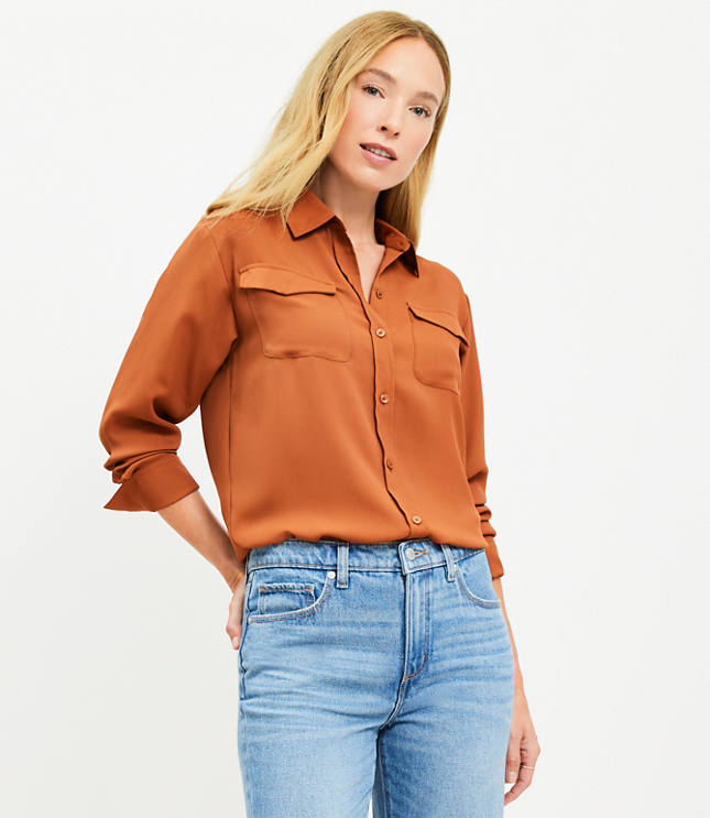 Petite Wide Cuffed Utility Shirt