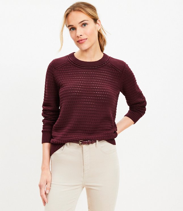 Petite Ottoman Pointelle Sweater - Deep Burgundy