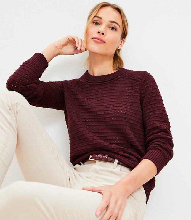 Petite Ottoman Pointelle Sweater - Deep Burgundy