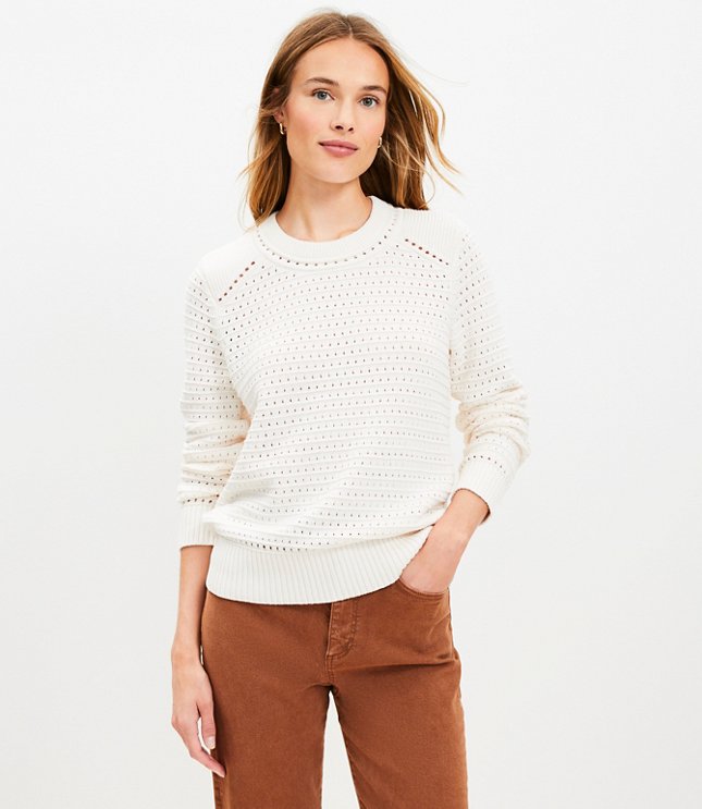 Crochet Textured Sweater - Whisper White