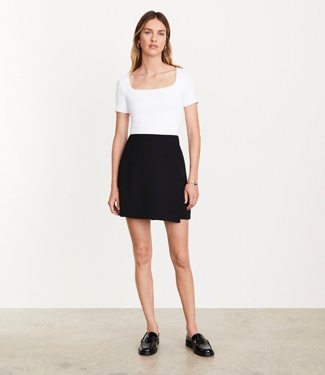 Petite LOFT Versa Crepe Drape Mini Wrap Skirt