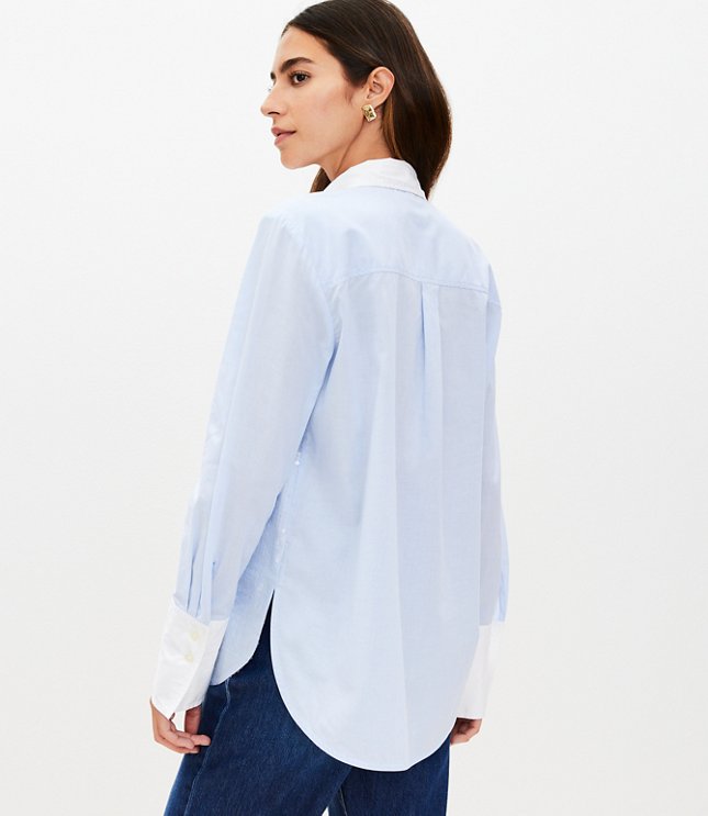 Petite Sequin End On Cotton Relaxed Shirt