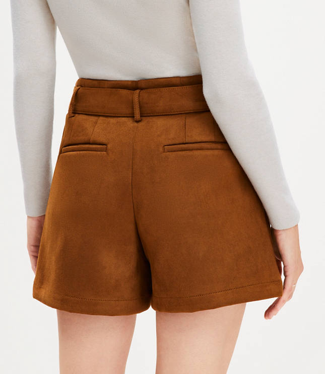 Petite Belted Shorts in Faux Suede