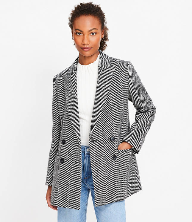 Petite Herringbone Oversized Double Breasted Blazer