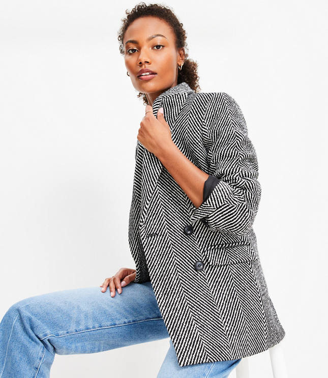 Petite Herringbone Oversized Double Breasted Blazer