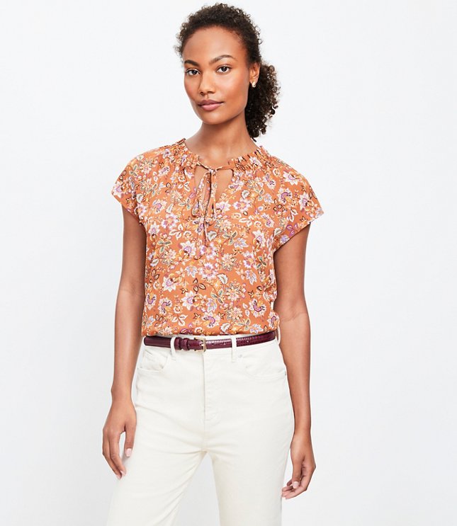 Petite Floral Mixed Media Ruffle Top