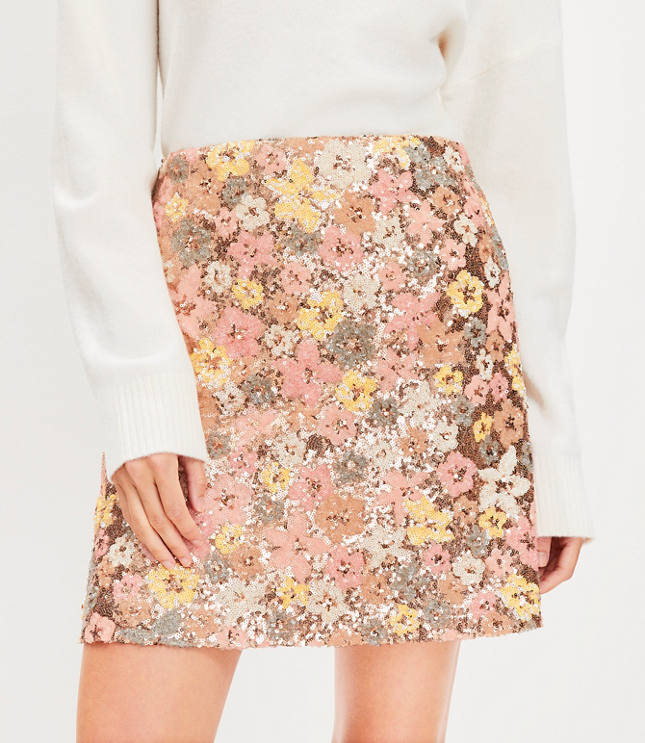 Floral Sequin Mini Skirt