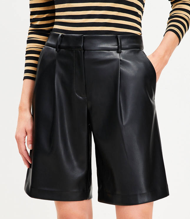 Petite Bermuda Shorts in Faux Leather