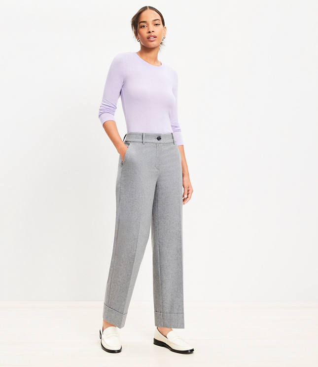 Petite Straight Cropped Cuff Pant in Wool Blend