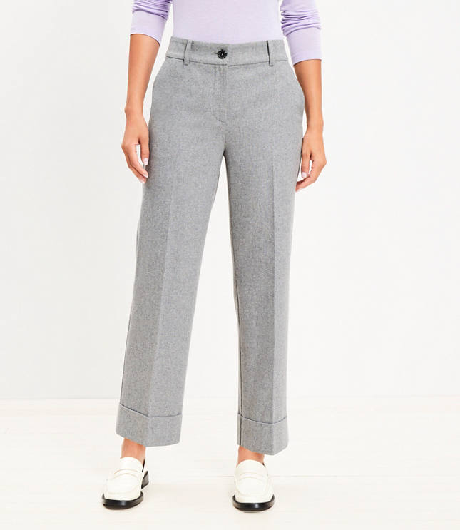 Petite Straight Cropped Cuff Pant in Wool Blend