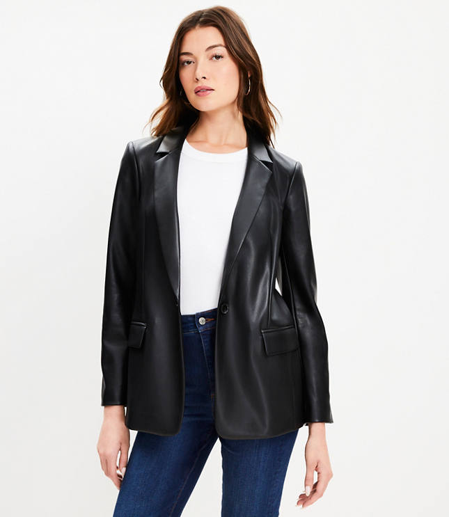 Faux Leather Relaxed Blazer